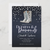 Trendy Modern Denim Diamonds Bachelorette Party Einladung (Vorderseite)