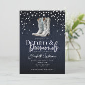 Trendy Modern Denim Diamonds Bachelorette Party Einladung (Stehend Vorderseite)