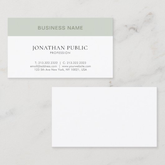 Trendy Modern einfach Schlicht Beige Grün Weiß Visitenkarte (Vorne/Hinten)