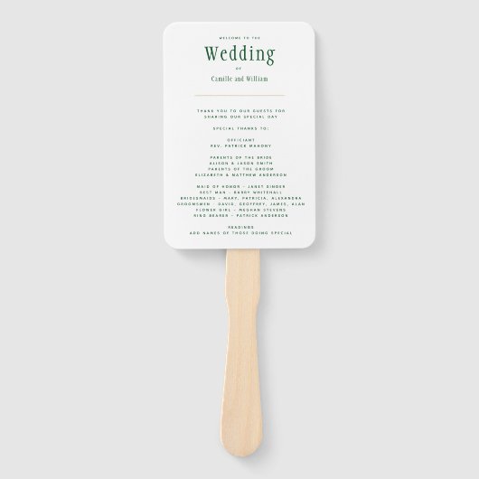 Trendy Modern Emerald Green Gold Wedding Program H Fächer (Vorderseite)