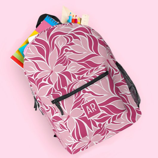 Trendy Modern Floral Pattern Monogramm Cool Pink Bedruckter Rucksack
