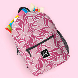 Trendy Modern Floral Pattern Monogramm Cool Pink Bedruckter Rucksack