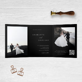 Trendy Modern Foto Black Wedding Dreifach Gefaltete Einladung