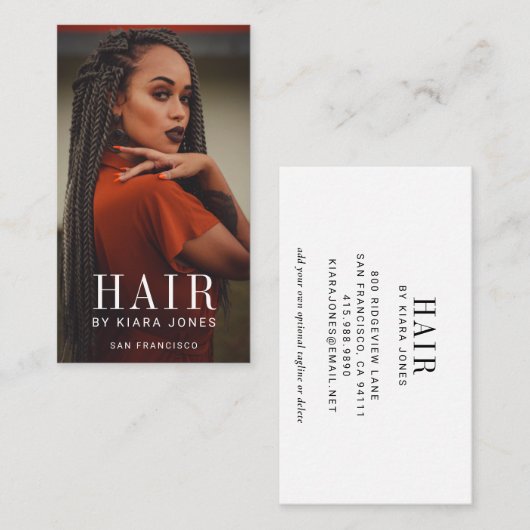 Trendy Modern Foto Hair Stylist Visitenkarte (Vorne/Hinten)