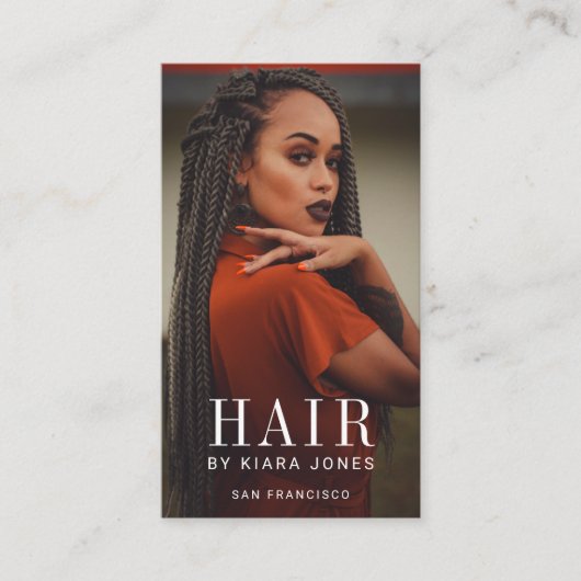 Trendy Modern Foto Hair Stylist Visitenkarte (Vorderseite)