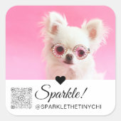 Trendy Modern Foto Name QR Code Large Quadratischer Aufkleber (Vorderseite)