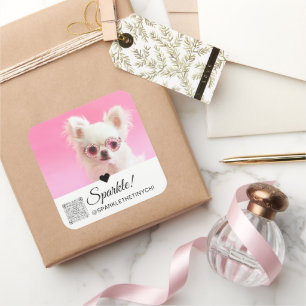 Trendy Modern Foto Name QR Code Large Quadratischer Aufkleber