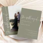 Trendy Modern Foto Sage Green Wedding Einladung