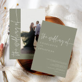 Trendy Modern Foto Sage Green Wedding Einladung