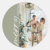 Trendy Modern Foto Weihnachten Runder Aufkleber (Vorderseite)