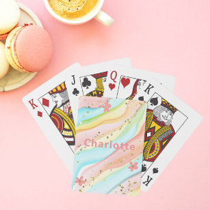 Trendy Modern Girly Glitzer Floral Personalisiert Spielkarten
