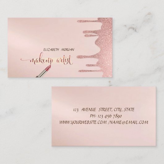 Trendy Modern Glitzer Drops, Lipstick, Makeup Visitenkarte (Vorne/Hinten)