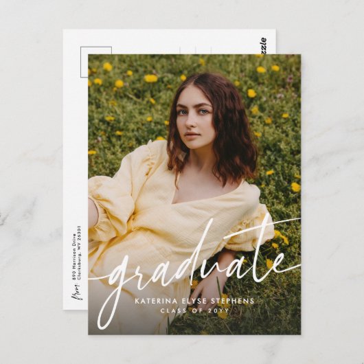 Trendy modern graduate simple two photo graduation postkarte (Vorne/Hinten)