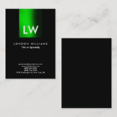 Trendy Modern Green Strip Monogram Black Visitenkarte (Vorne/Hinten)