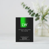 Trendy Modern Green Strip Monogram Black Visitenkarte (Stehend Vorderseite)