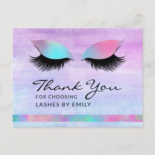 Trendy Modern Iridescent Chic Danke Lash Care Postkarte (Vorderseite)