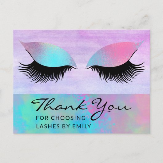 Trendy Modern Iridescent Chic Danke Lash Care Postkarte (Vorderseite)