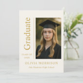 Trendy Modern Ivory Gold Photo Graduation Einladung (Stehend Vorderseite)