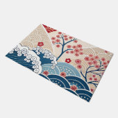 Trendy Modern Japanese Wave & Sakura Pattern Fußmatte (Schrägansicht)