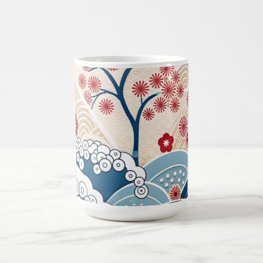 Trendy Modern Japanese Wave & Sakura Pattern  Kaffeetasse (Mittel)