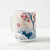 Trendy Modern Japanese Wave & Sakura Pattern Kaffeetasse (Vorderseite Links)