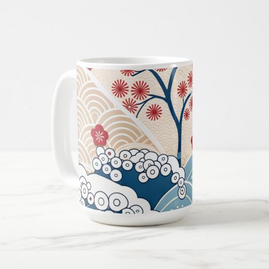 Trendy Modern Japanese Wave & Sakura Pattern  Kaffeetasse (Vorderseite Links)