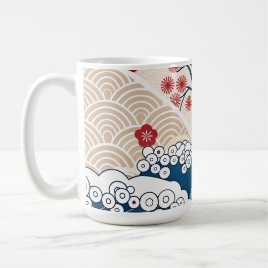 Trendy Modern Japanese Wave & Sakura Pattern Kaffeetasse (Links)
