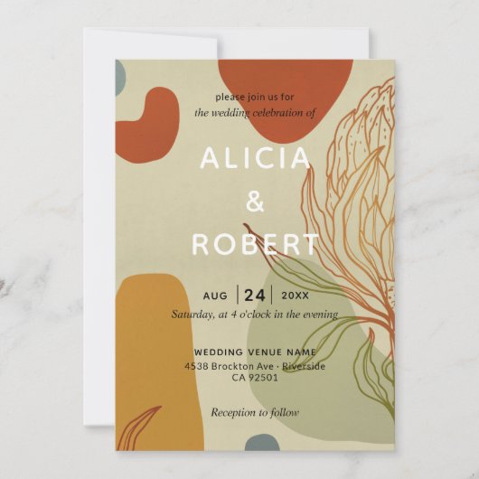 Trendy Modern Line Abstrakt Protea Botanisch Einladung (Vorderseite)