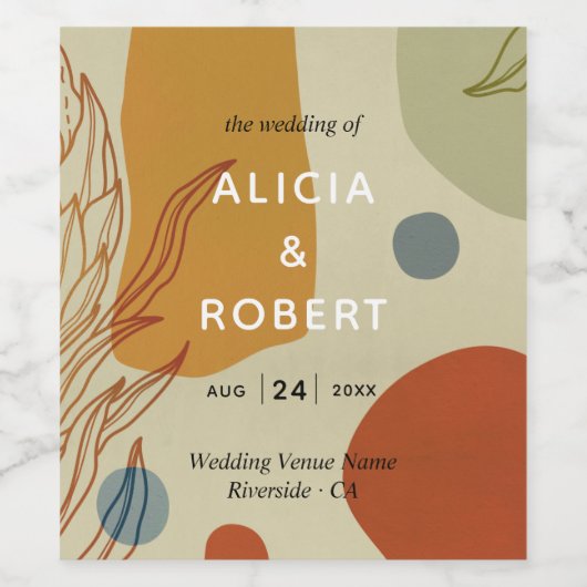 Trendy Modern Line Abstrakt Protea Botanisch Weinetikett (Einzelnes Label)