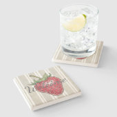 Trendy modern look dusty grey stripes strawberry steinuntersetzer (Seitenansicht)