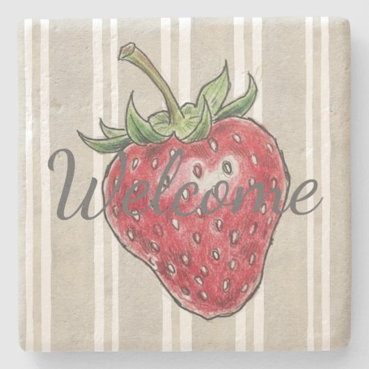Trendy modern look dusty grey stripes strawberry steinuntersetzer (Vorderseite)