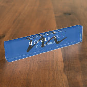 Trendy modern monogram beruflich blau namensplakette (Seite)