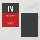 Trendy Modern Monogram Gray Red Visitenkarte (Vorne/Hinten)