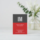 Trendy Modern Monogram Gray Red Visitenkarte (Stehend Vorderseite)