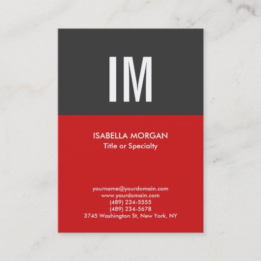 Trendy Modern Monogram Gray Red Visitenkarte (Vorderseite)