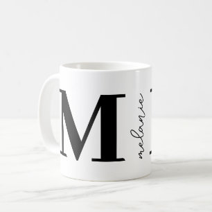 Trendy Modern Monogram Name Schwarz-weiß Coffee Ta Kaffeetasse
