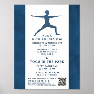 Trendy Modern Navy Blue Yoga Class Werbung Poster