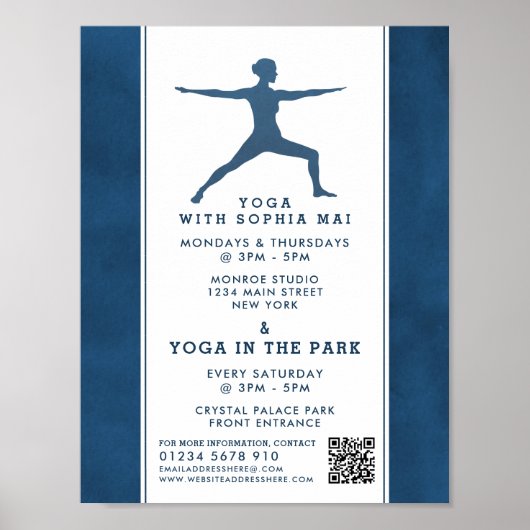Trendy Modern Navy Blue Yoga Class Werbung Poster (Vorne)
