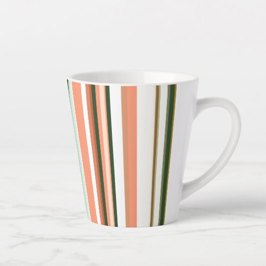 Trendy Modern New Orange Green White Stripes Milchtasse (Rechts)