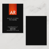 Trendy Modern Orange Red Stripe Monogram Black Visitenkarte (Vorne/Hinten)