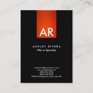 Trendy Modern Orange Red Stripe Monogram Black Visitenkarte