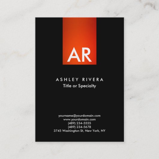 Trendy Modern Orange Red Stripe Monogram Black Visitenkarte (Vorderseite)