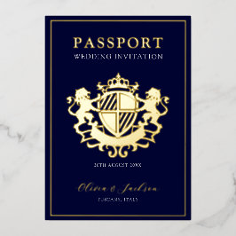 Trendy Modern Passport Wedding Invitation Foil Inv Folieneinladung