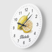 Trendy Modern Personalisiert Watercolor Yellow Lem Große Wanduhr (Winkel)