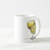 Trendy Modern Personalisiert Watercolor Yellow Lem Kaffeetasse (VorderseiteRechts)