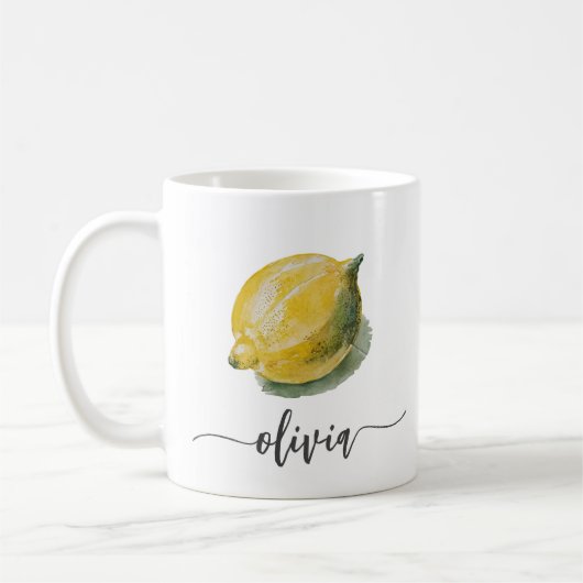 Trendy Modern Personalisiert Watercolor Yellow Lem Kaffeetasse (Links)