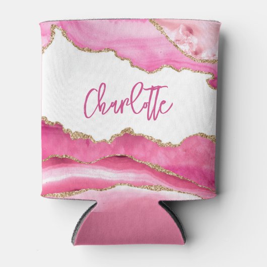 Trendy Modern Pink Agate Gold Glitzer Personalisie Dosenkühler (Vorderseite)