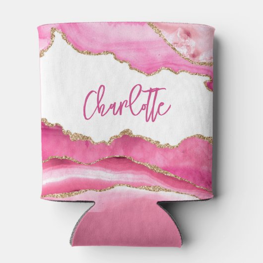 Trendy Modern Pink Agate Gold Glitzer Personalisie Dosenkühler (Rückseite)