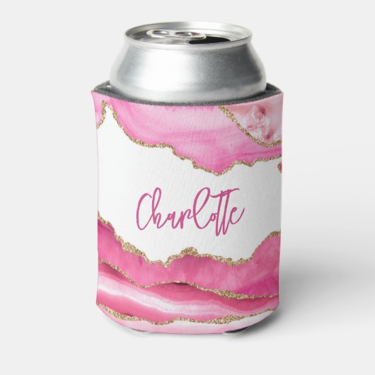 Trendy Modern Pink Agate Gold Glitzer Personalisie Dosenkühler (Kanne Rückseite)