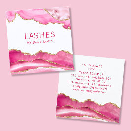 Trendy Modern Pink Agate Lash Extensions Beauty Quadratische Visitenkarte